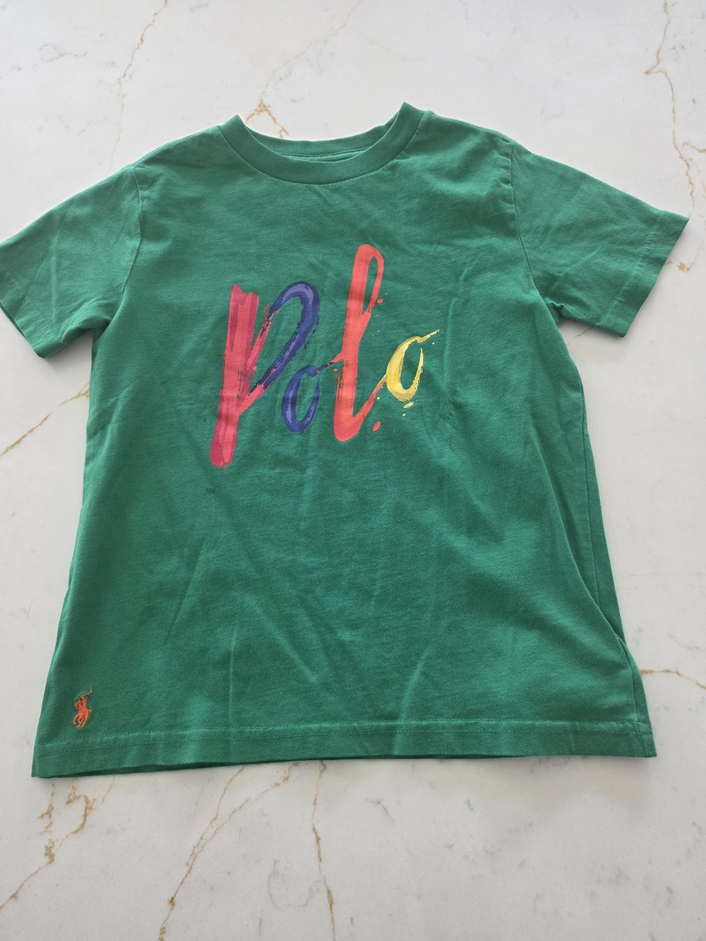 Polo by Ralph Lauren Green Tee with Multicolor Brush-Logo